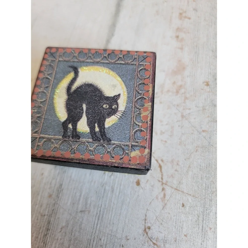 Mini primitive black cat cardboard Halloween box trinket Unique Home